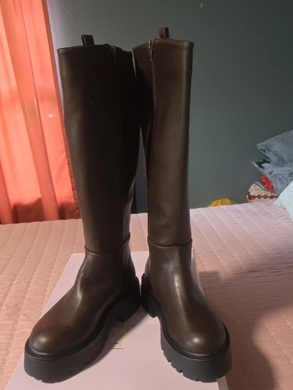 Madden Girl Brown Over-the-Knee Lug Sole Boots